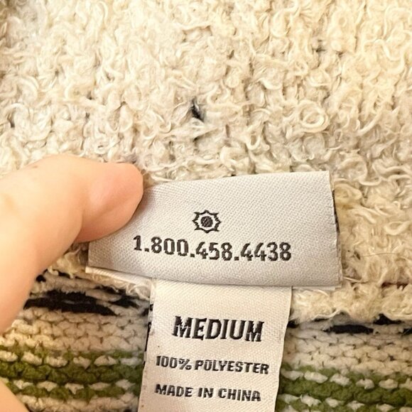 Sahalie Women's Wooby Green Red Striped Sweater Nordic Print Trim Fleece Cozy M - Picture 6 of 6